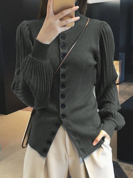 

Turtleneck Regular Fit Elegant Sweater Coat, Gray, Cardigans