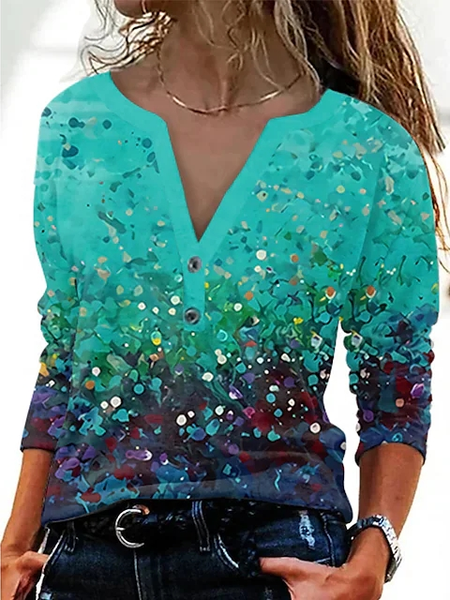 

Casual Ombre Loose V Neck Top, Multicolor, Tops