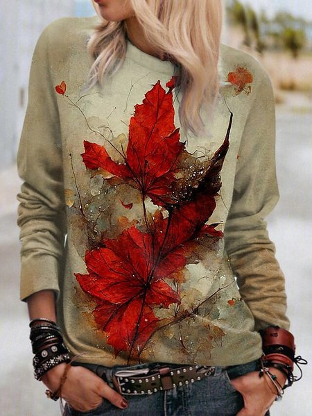 

Maple Leaf Casual Loose Sweatshirt, Multicolor, Sweatshirts & Hoodies