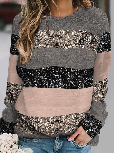 

Striped Loose Crew Neck Casual Sweatshirt, Multicolor, Sweatshirts & Hoodies