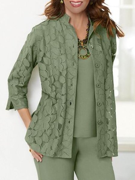 

Casual Stand Collar Lace Other Coat, Green, Outerwear