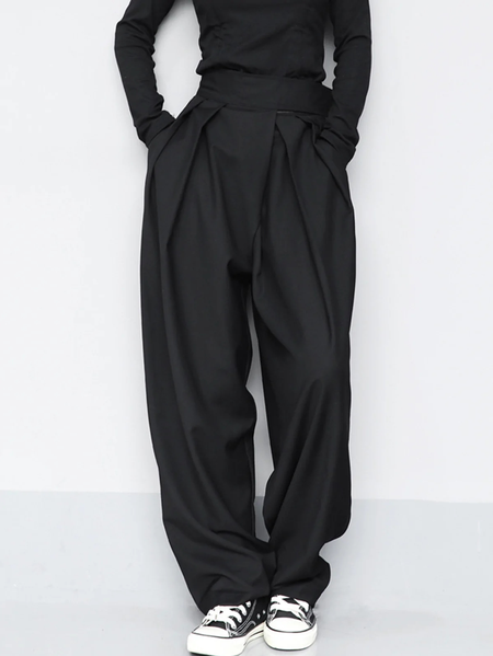 

Casual Plain Loose Fashion Fastener Wide Leg Pants, Black, Pants