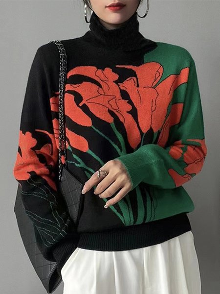 

Long sleeve Turtleneck Elegant Regular Fit Sweater, Black, Pullovers