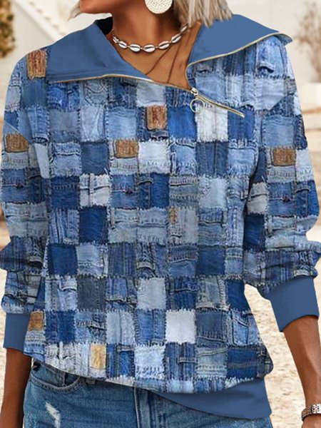 

Casual Loose Zipper Sweatshirt, Blue, Hoodies & Sweatshirts