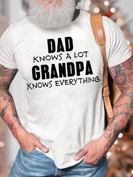 

Men’s Dad Knows A Lot Grandpa Knows Everything Casual Cotton T-Shirt, White, T-shirts