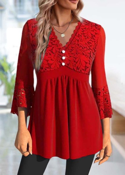 

Urban Lace Regular Fit Plain Top, Red, Tops