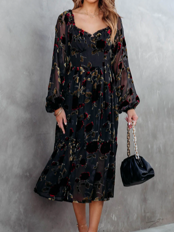 

Casual Loose Square Neck Floral Dress, Multicolor, Dresses