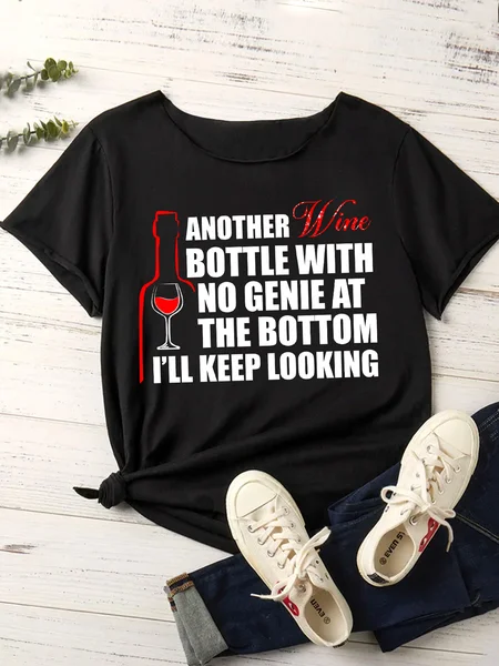 

Lilicloth X Y Wine Lover Gift Another Wine Bottle With No Genie At The Bottom I'll Keep Looking Women's T-Shirt, Black, T-shirts