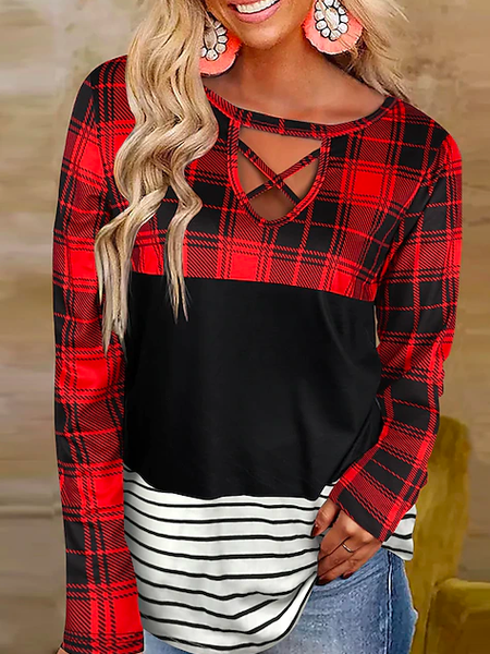 

Valentine's Day Crew Neck Casual Loose T-Shirt, Red, Tunics