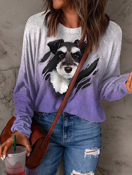 

Crew Neck Dog Ombre Casual Loose Sweatshirt, Multicolor, Hoodies & Sweatshirts