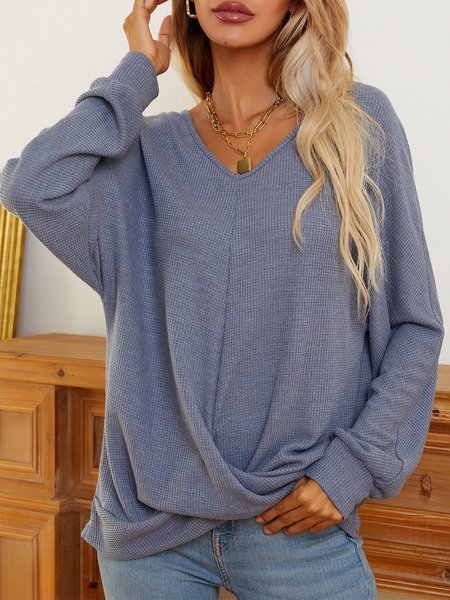 

V Neck Loose Casual Sweatshirt, Blue, Sweatshirts & Hoodies