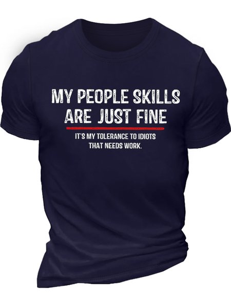 

Men's My People Skills Are Just Fine Funny Graphic Print Casual Cotton Text Letters Crew Neck T-Shirt, Purplish blue, T-shirts