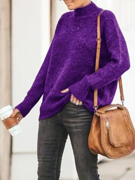 

Turtleneck Casual Cotton-Blend Sweater, Purple, Sweaters