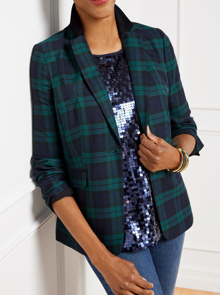 

Lapel Collar Casual Plaid Loose Blazer, Multicolor, Outerwear