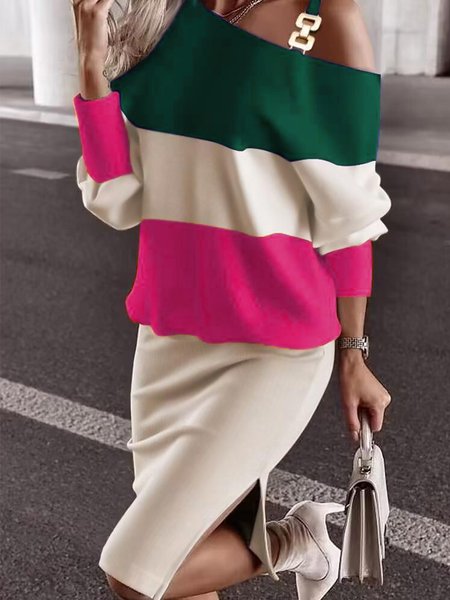 

Long sleeve Color Block Urban Regular Fit Two-Piece Set, Apricot, Two-piece Set