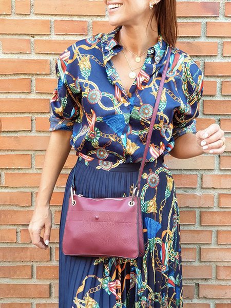 

Elegant Shirt Collar Painting Regular Fit Blouse, Blue, Blouses and Shirts