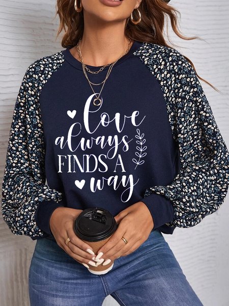 

Crew Neck Text Letters Loose Casual Sweatshirt, Blue, Hoodies & Sweatshirts