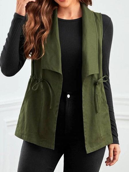 

Shawl Collar Plain Casual Vest, Green, Vests & Gilets