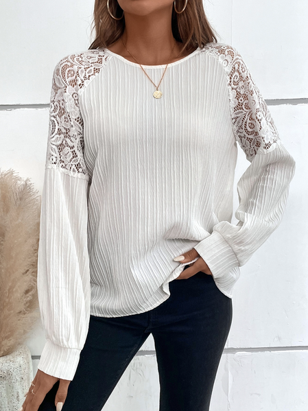 

Crew Neck Loose Casual Plain Top, White, Tops