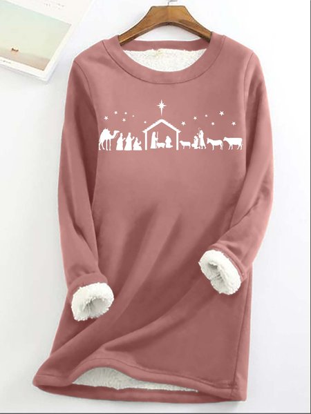 

Women's Casual Nativity Scene Fluff Fabric Crew Neck Sweatshirt, Pink, Hoodies&Sweatshirts