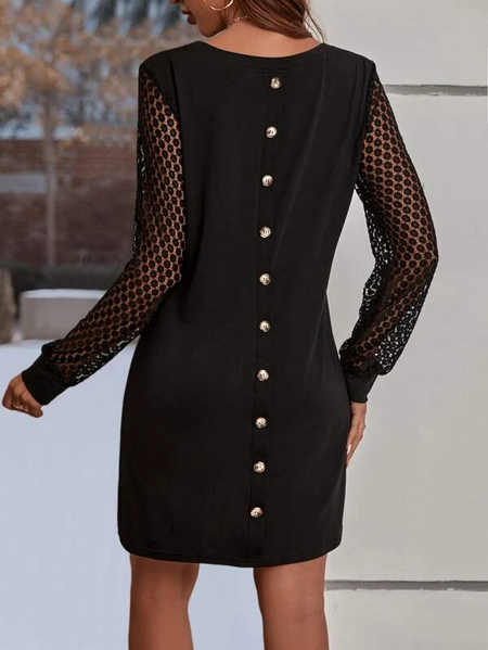 

Lace Loose Casual Cotton-Blend Dress, Black, Dresses