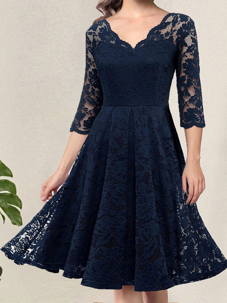 

Cotton-Blend Lace Casual Dress, Dark blue, Mini Dresses