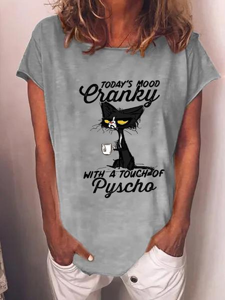 

Funny Today’s Mood Cranky With A Touch Of Psycho Casual Short Sleeve T-Shirt, Gray, T-shirts