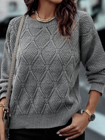 

Argyle Knit Crew Neck Sweater, Gray, Sweaters & Cardigans