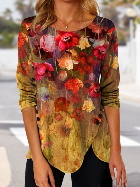 

Floral Casual Crew Neck Regular Fit T-Shirt, Multicolor, T-Shirts