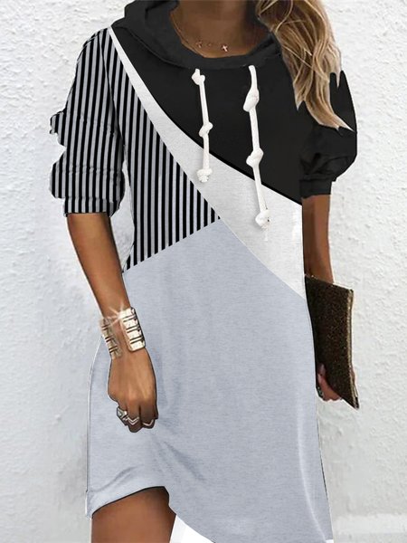 

Casual Loose Color Block Hoodie Dress, Black, Dresses