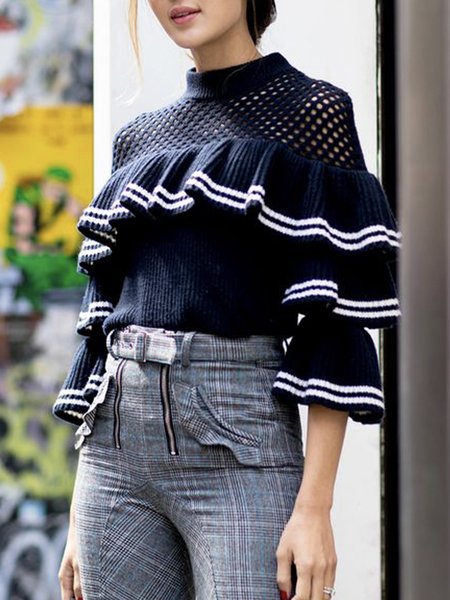 

Three Quarter Elegant Regular Fit Daily Sweater, Purplish blue, Pullovers