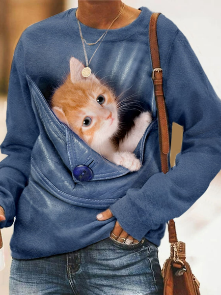 

Animal Loose Casual Knitted T-Shirt, Blue, Sweatshirts & Hoodies