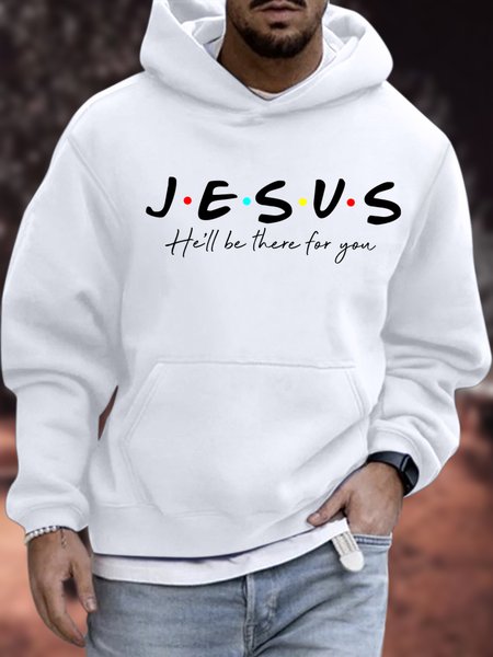 

Men's Jesus He Will Be There For You Funny Graphic Print Casual Hoodie Loose Sweatshirt, White, Hoodies&Sweatshirts