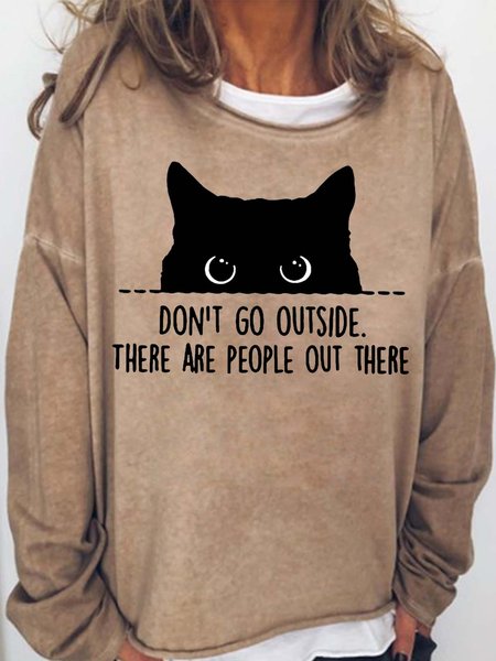 

Women's Don't Go Outside Casual Cotton-Blend Text Letters Sweatshirt, Light brown, Hoodies&Sweatshirts