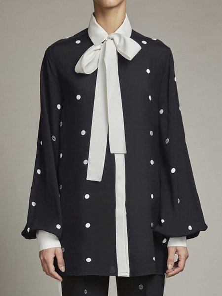 

Elegant Shirt Collar Color Block Regular Fit Blouse, Black, Blouses and Shirts