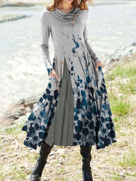 

Casual Floral Buttoned Wool/Knitting Dress, Multicolor, Dresses