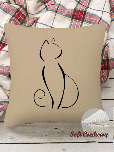 

18*18 Throw Pillow Covers, Cat Soft Corduroy Cushion Pillowcase Case for Living Room Bed Sofa Car Home Decoration, Khaki, Pillow Covers