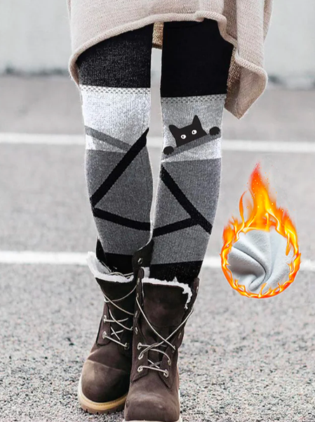 

Casual Loose Color Block Cat Leggings, Multicolor, Leggings