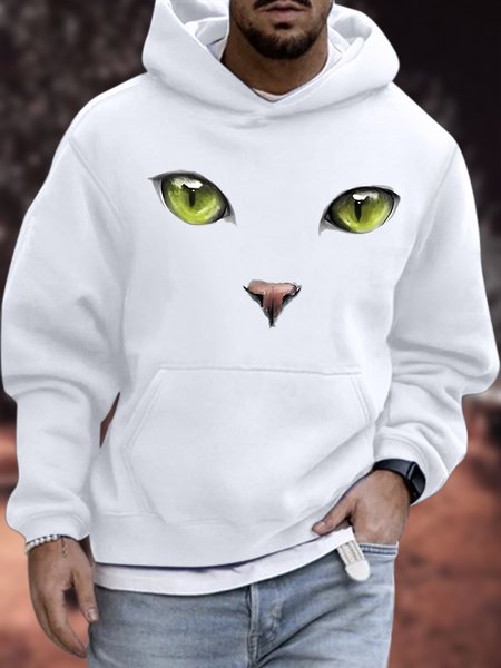 

Men's Casual Hoodie 3D Cat Sweatshirt, White, Hoodies&Sweatshirts
