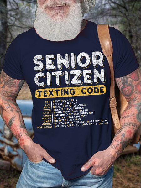 

Men's Senior Citizen Texting Code Funny Graphic Print Loose Text Letters Cotton Casual T-Shirt, Purplish blue, T-shirts