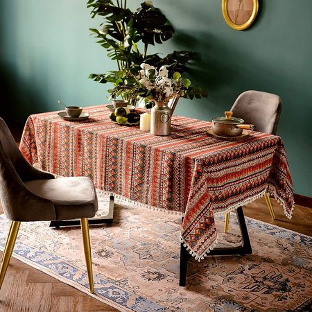 

55*55 Table Cloth Geometric Art Table Tarps Party Decorations, Red, Tablecloth