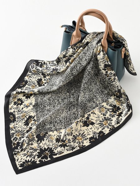 

Boho Vintage Floral Silk Scarves Beach Vacation Shawls Ethnic Accessories, Black, Women Scarves & Shawls