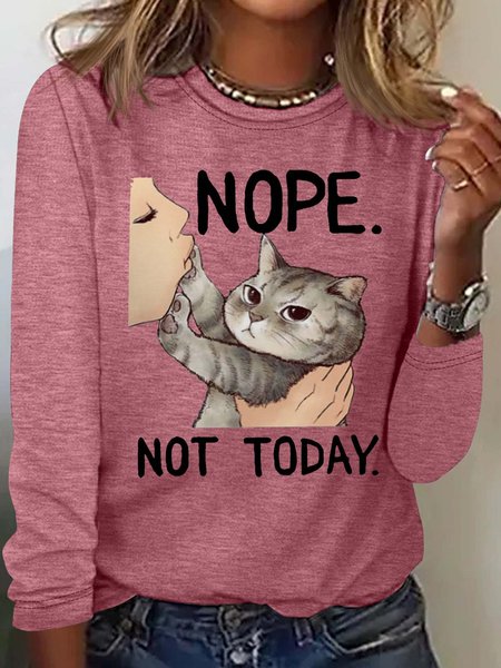

Women's Casual Letters Crew Neck Top, Rose red, Long sleeves