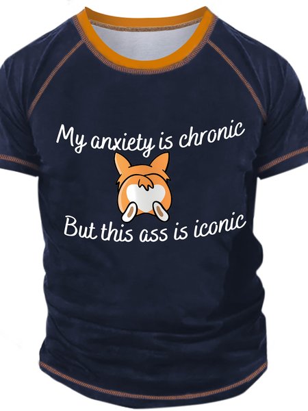 

Men's My Anxiety Is Chronic But This Ass Is Iconic Funny Love Butt Husky Dog Graphic Print Casual Text Letters Regular Fit T-Shirt, Dark blue, T-shirts