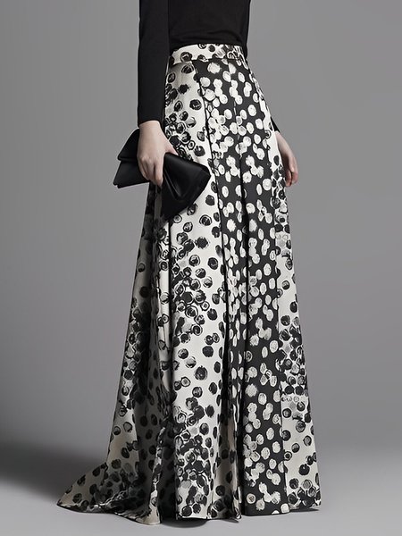 

Abstract Polka Dots Elegant Regular Fit Skirt, Black, Skirts