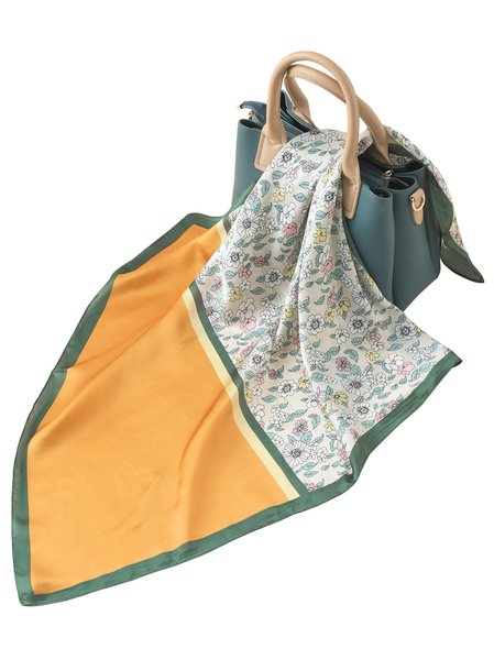 

Boho Resort Floral Silk Scarf Beach Ethnic Shawl, Yellow, Women Scarves & Shawls
