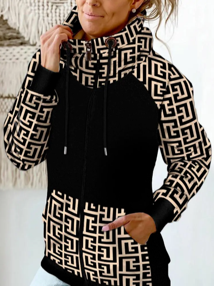 

Casual Loose Color Block Jacket, Black, Coats