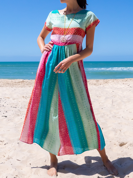 

Cotton-Blend Boho Regular Fit Geometric Dress, Multicolor, Dresses