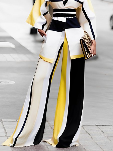 

Color Block Elegant Regular Fit Fashion Pants, Yellow, Pants