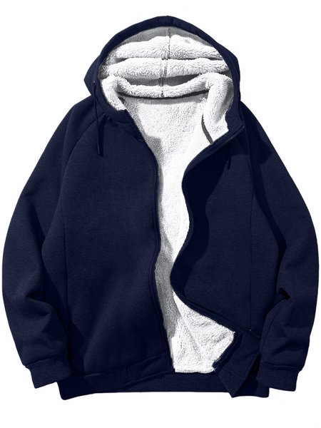 

Men's Hoodie Zip Up Sweatshirt Warm Jacket With Fifties Fleece, Dark blue, Hoodies&Sweatshirts